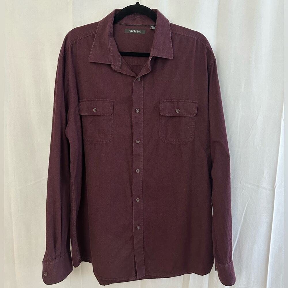Saks Fifth Avenue Burgundy Button Up Long Sleeve Shirt Mens Size XXL